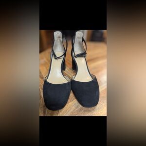 Ann Taylor shoes sandals Black Suede block heel ankle strap Sz 6